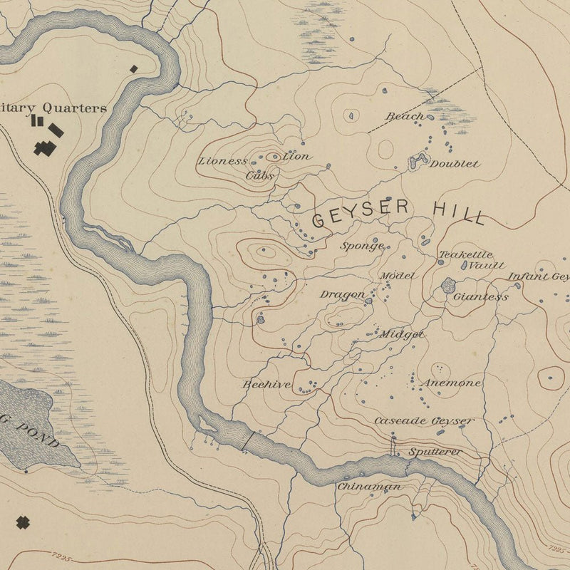 Yellowstone Topographic Map of Central Upper Geyser Basin 1904 Map - Muir Way - Vintage Map