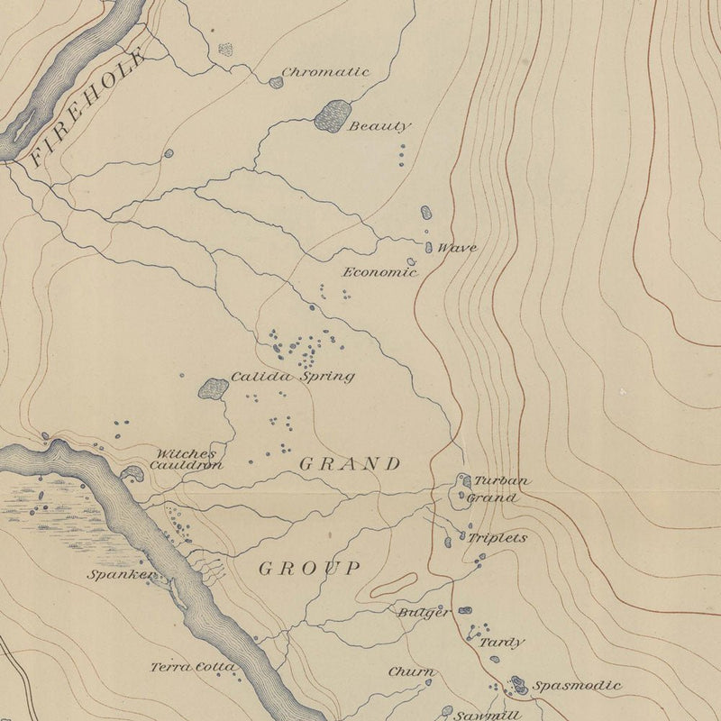 Yellowstone Topographic Map of Central Upper Geyser Basin 1904 Map - Muir Way - Vintage Map