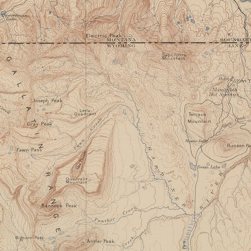 Yellowstone Topographic Map of Gallatin 1904 Map - Muir Way - Vintage Map