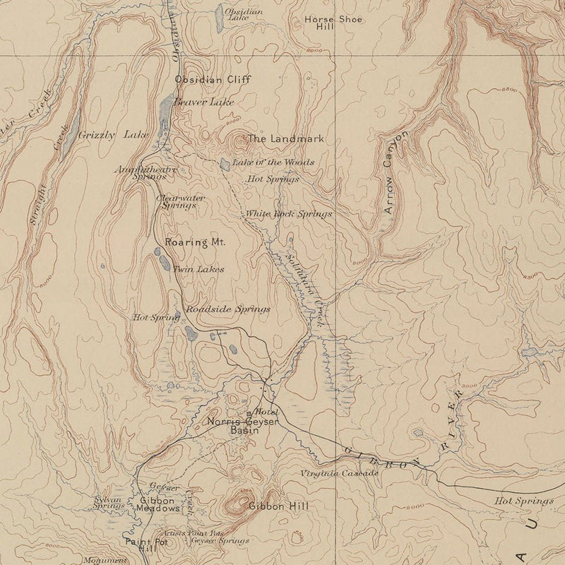 Yellowstone Topographic Map of Gallatin 1904 Map - Muir Way - Vintage Map