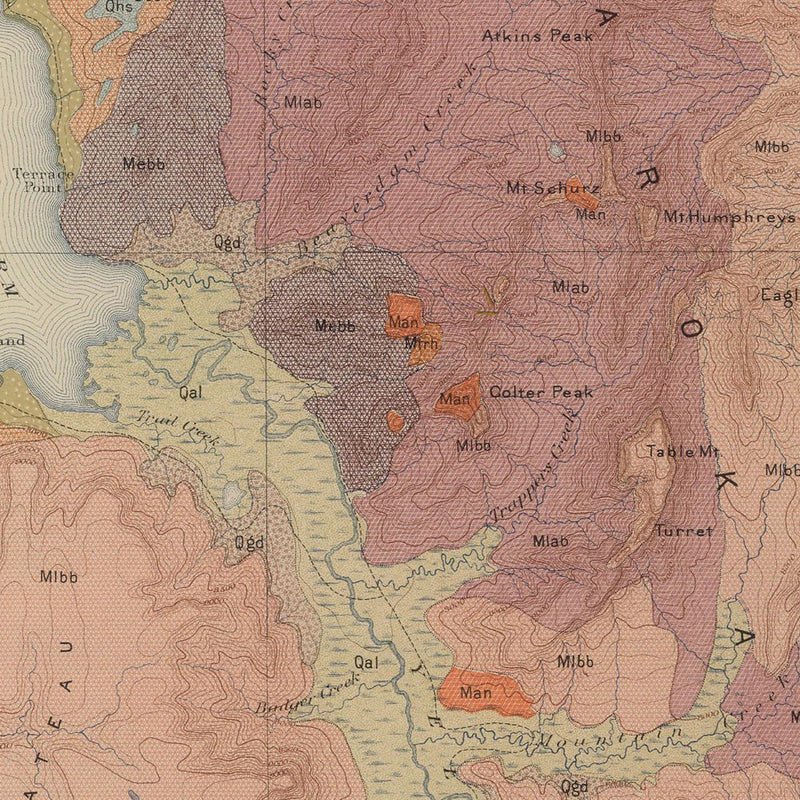 Yellowstone Geologic Map of Lake Section 1904 Map - Muir Way - Vintage Map