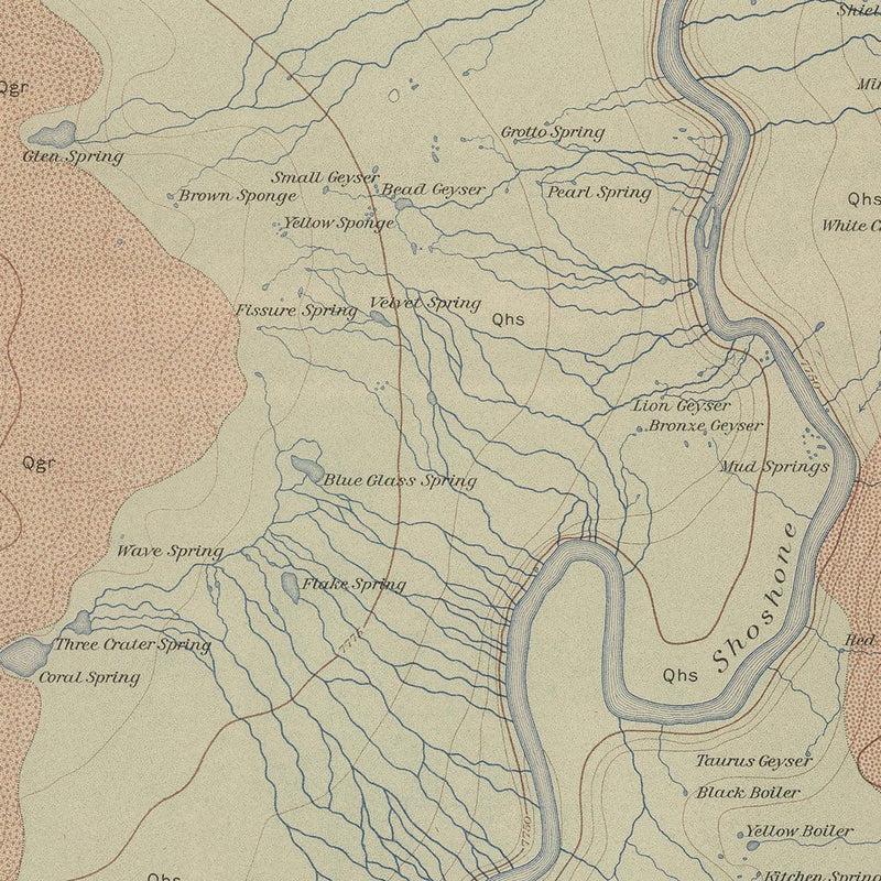 Yellowstone Geologic Map of Shoshone Geyser Basin 1904 Map - Muir Way - Vintage Map