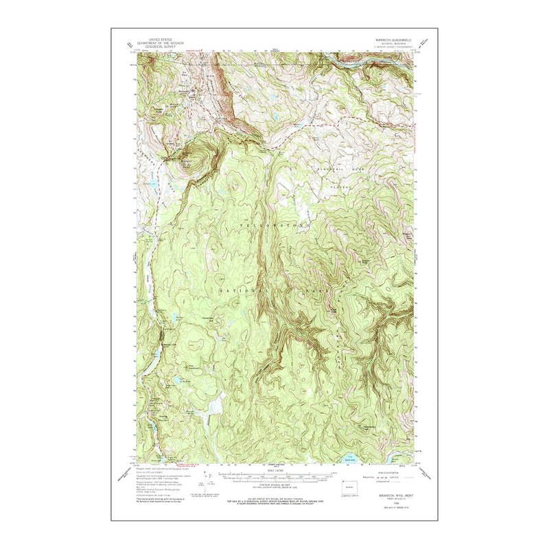 Yellowstone National Park 1958 USGS Map - Muir Way - Vintage Map