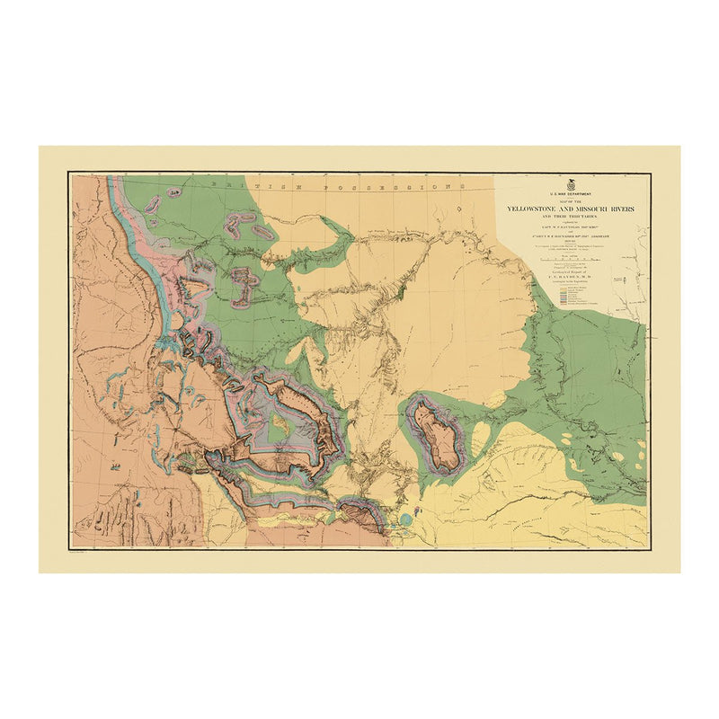 Yellowstone and Missouri Rivers Map 1869 - Muir Way - Vintage Map