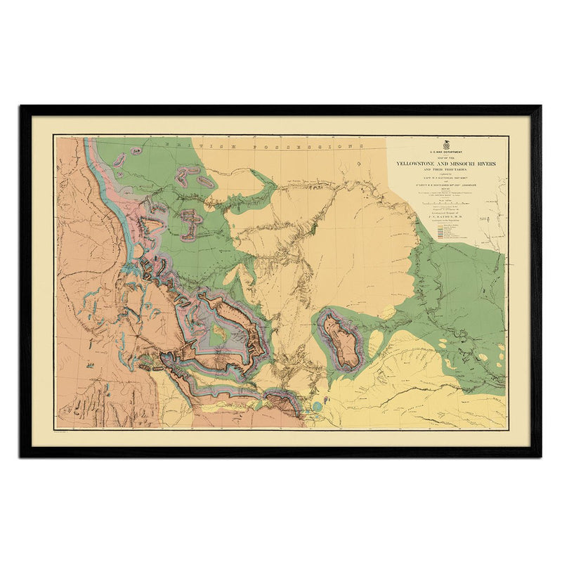 Yellowstone and Missouri Rivers Map 1869 - Muir Way - Vintage Map