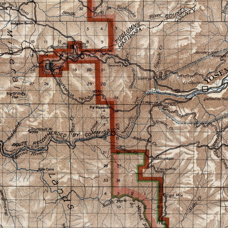 Yosemite National Park 1906 Map - Muir Way - Vintage Map