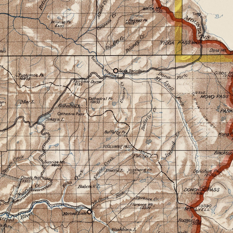 Yosemite National Park 1906 Map - Muir Way - Vintage Map