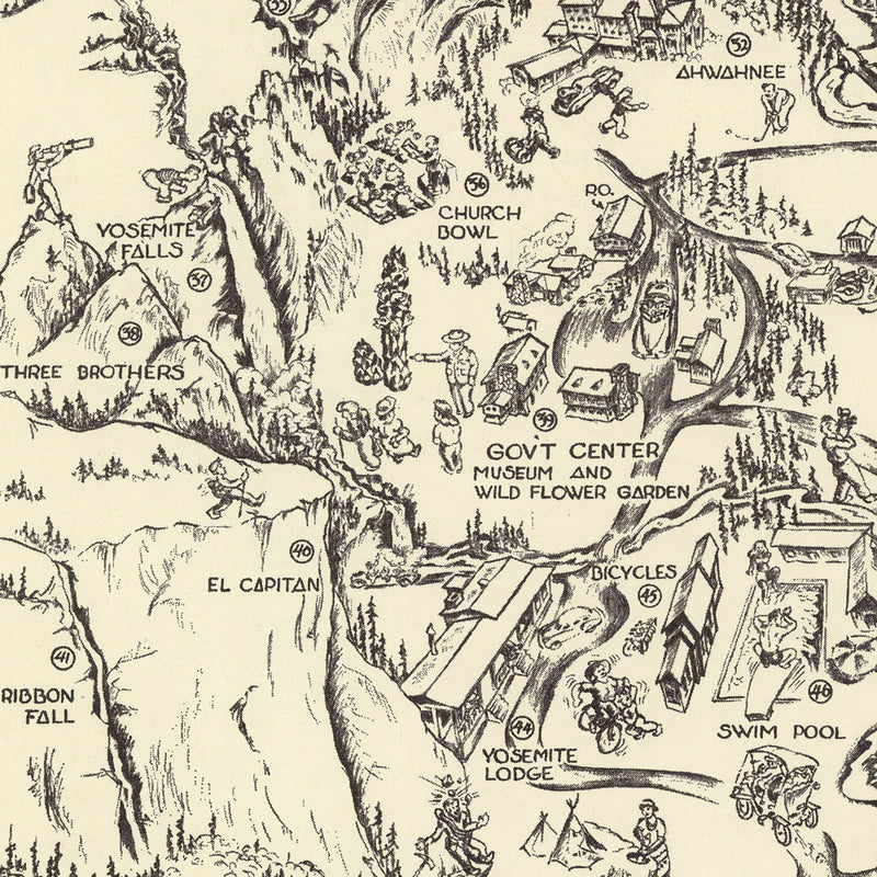 Yosemite Valley Whimsical 1946 Map - Muir Way - Vintage Map