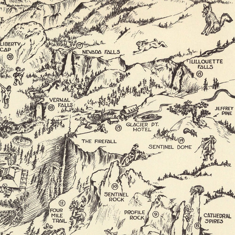 Yosemite Valley Whimsical 1946 Map - Muir Way - Vintage Map