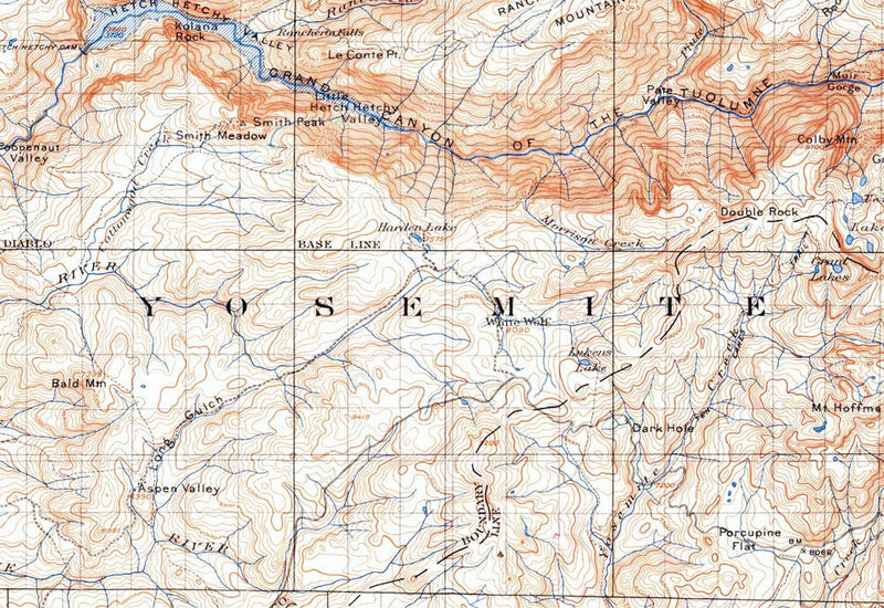 Yosemite National Park 1951 USGS Map - Muir Way - Vintage Map