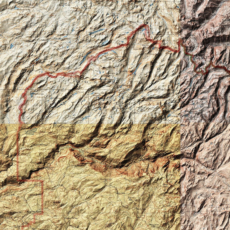 Yosemite Shaded Relief Map - Muir Way - Relief Series
