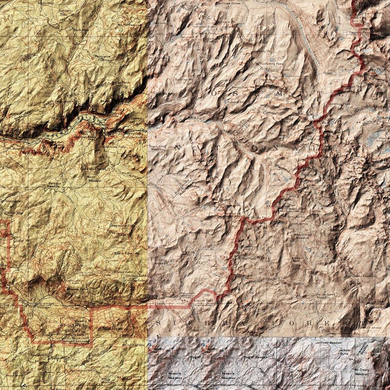 Yosemite Shaded Relief Map - Muir Way - Relief Series