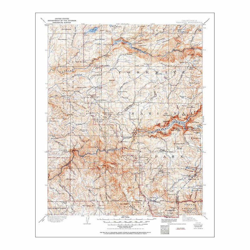 Yosemite National Park 1951 USGS Map - Muir Way - Vintage Map