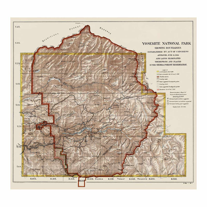 Yosemite National Park 1906 Map - Muir Way - Vintage Map