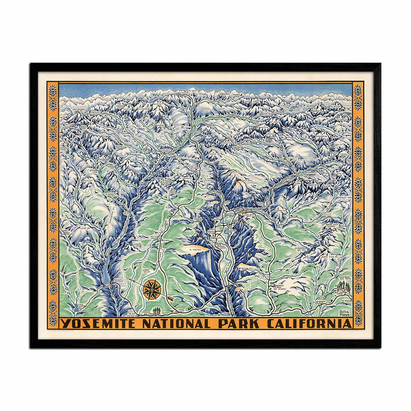 Yosemite National Park 1955 Map - Muir Way - Vintage Map