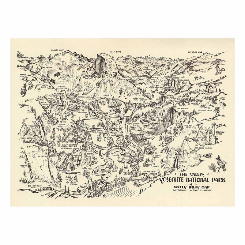 Yosemite Valley Whimsical 1946 Map - Muir Way - Vintage Map