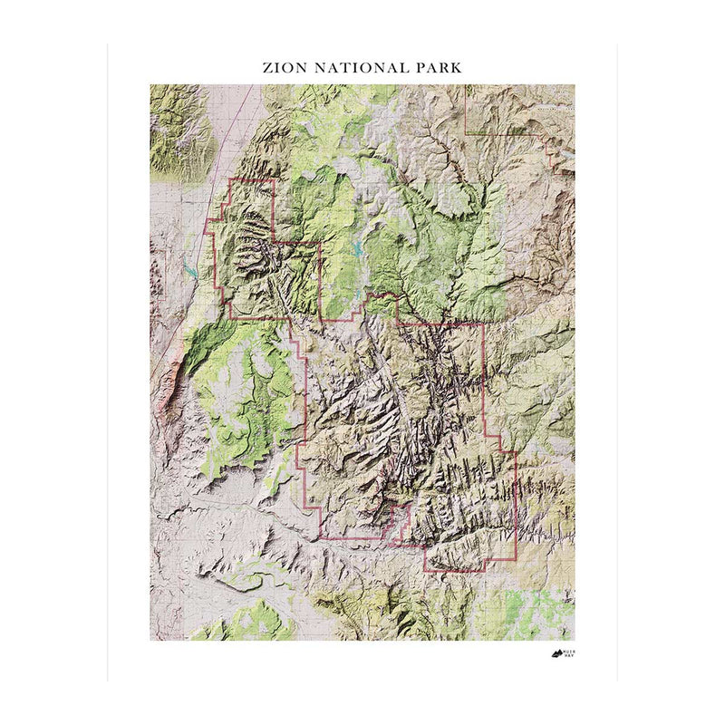 Zion Shaded Relief Map - Muir Way - Relief Series