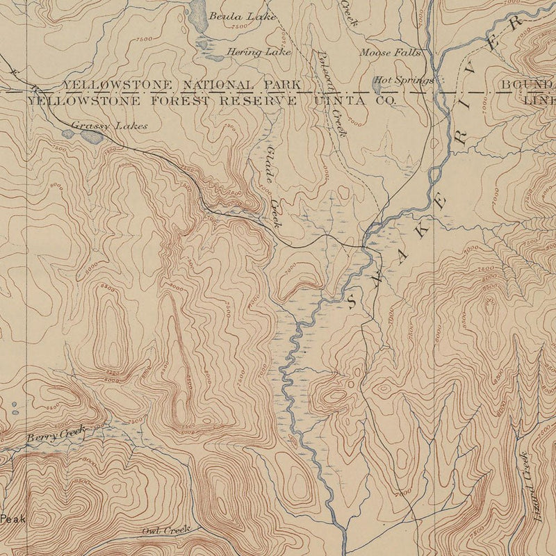 Yellowstone Topographic Map of Shoshone Section 1904 Map - Muir Way - Vintage Map