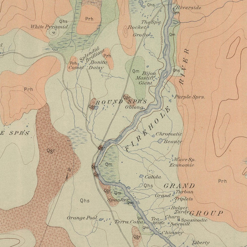 Yellowstone Geologic Map of Upper Geyser Basin 1904 Map - Muir Way - Vintage Map