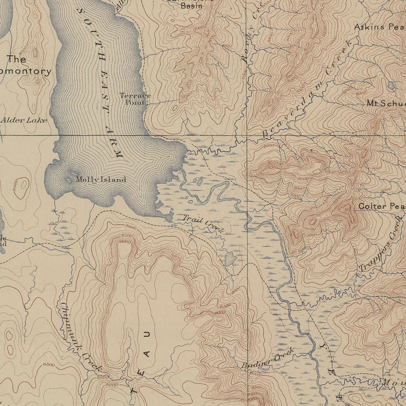Yellowstone Topographic Map of Lake Section 1904 Map - Muir Way - Vintage Map